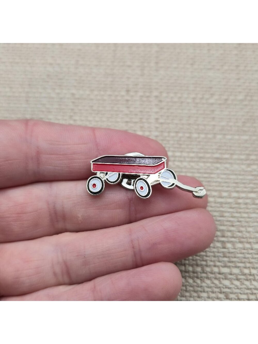 Vintage Red Toy Coaster Wagon Miniature Enamel Lapel Pin A8536